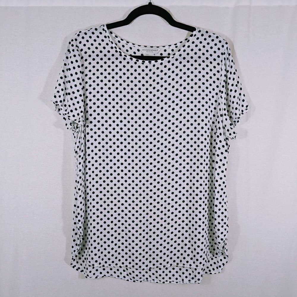 Christopher & Banks Black & White Polka Dot Short Sleeve Top Size XL Petite